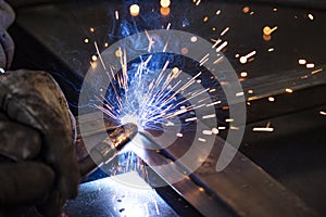 Closeup photo of metalworking in dark workshop