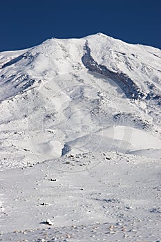 Closeup photo of Mount Ararat in winter, Turkey