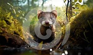 closeup photo of mustelid in its natural habitat. Generative AI photo