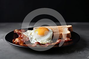 Closeup photo of a plate of bacon, eggs, and toast breakfast AI generated photo