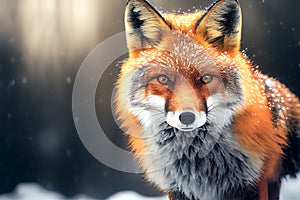 Closeup photo of a red fox under snowy day