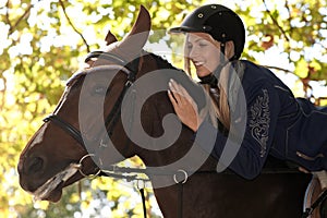 Closeup photo of rider and horse