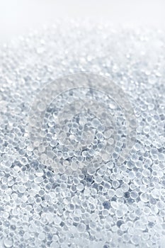 Closeup photo of silica gel beads, selective focus