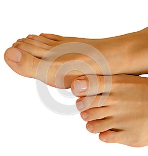 Closeup photo of woman toes with white background