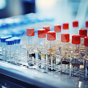 Closeup photograph of pipettes in a laboratory to analyze samples