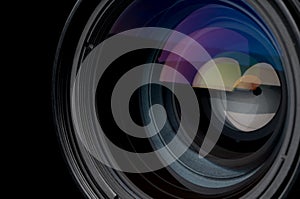 Closeup of a photographic camera lens