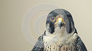 closeup photorealistic Nikon photo of an Australian peregrine falcon against a cream background photo