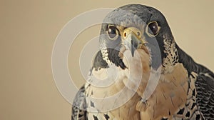 closeup photorealistic Nikon photo of an Australian peregrine falcon against a cream background