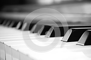 Closeup piano key. Abstract and art background. Classical music.