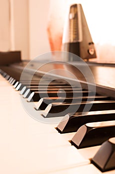 Closeup piano keyboard.