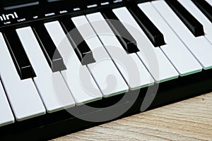 Closeup a piano keyboard keys