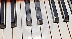 Closeup piano keys. Closeup shot of a vintage piano keys