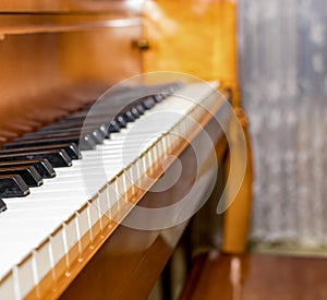 Closeup piano keys. Closeup shot of a vintage piano keys