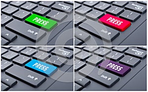 Closeup picture with press text on colorful buttons