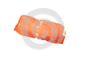 closeup on a piece of spanish serrano ham