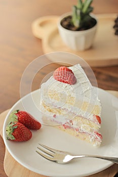 Closeup Piece of Strawberry Cake