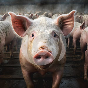 Closeup of a pig on a pig farm. Created with generative AI