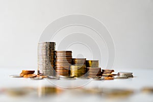 Closeup pile of coins using as business bangking and financial concept