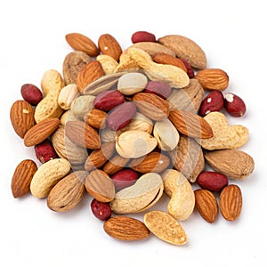 Closeup of a Pile of Mixed Almonds and Peanuts