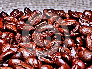 Roasted coffee beans pile