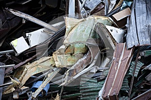 Closeup Of Pile Of Scrap Metal At Demolition Site