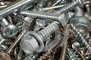 Closeup of pile of shiny screws