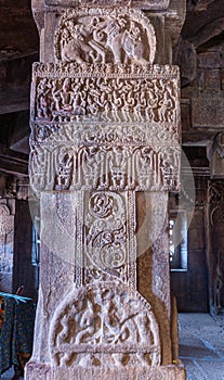 Closeup of pillar at Virupaksha temple, Pattadakal, Bagalakote, Karnataka, India