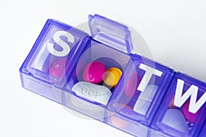 Closeup of pills box isolated