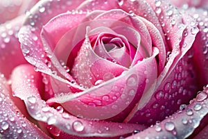 Closeup of pink rose petals covered in dew photo