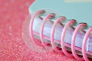 Closeup of Pink Spiral Bound Notebook