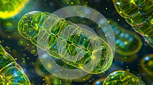 A closeup of a plant cells mitochondria the powerhouse of the cell that produces energy. The image reveals the elongated