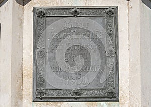 Closeup of a plaque, Statue of Archduke Charles on the Heldensplatz in Vienna, Austria