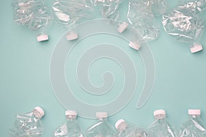 Closeup plastic bottles  recycle empty on light blue background concept