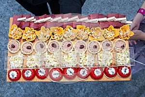 Closeup of a plate with canapes in party event