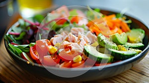A closeup of a plate filled with colorful vegetables and highquality proteins a staple on the Bulletproof Diet. photo