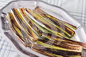 Closeup of a plate with leeks photo