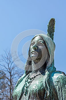 Closeup of Pocahontas face, historic Jamestowne, VA, USA