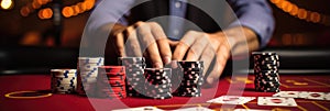 Closeup Of A Poker Player With Playing Cards And Chips At A Green Casino Table Highlighting The Worl