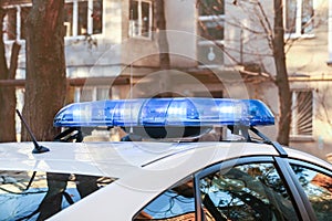 Closeup of police car with lights