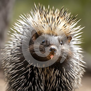 closeup of porcupine loking at camera