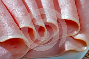 Closeup of pork ham slices
