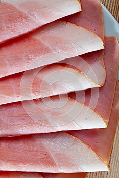 Closeup of pork ham slices