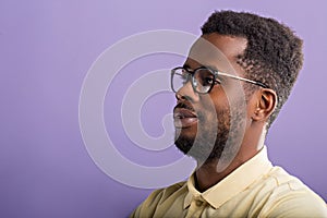 Closeup portrait of american man indoor