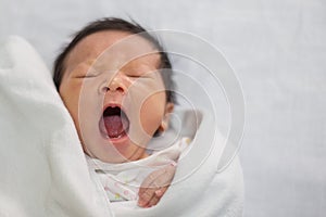 Closeup portrait of asian newborn baby