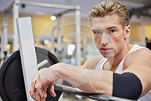 Closeup portrait of athlete who has rest sitting