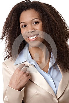 Closeup portrait of attractive smiling woman