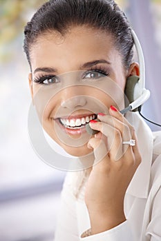 Closeup portrait of beautiful young dispatcher