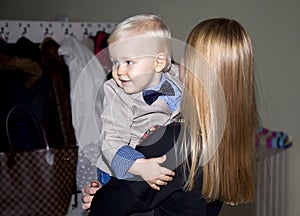 Closeup portrait of beautiful young mother with son