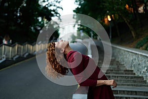 closeup portrait of caucasian mature woman in stress or thoughtful mood outdoor