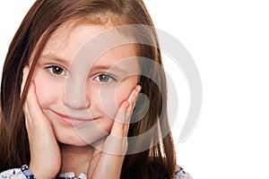 Closeup portrait of charming little girl. Isolated
